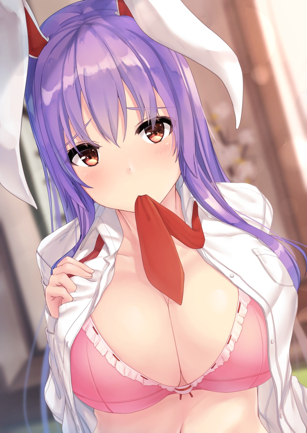 animal_ears bra bunny_ears cleavage liya open_shirt reisen_udongein_inaba touhou