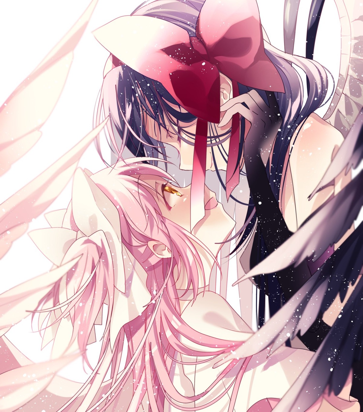 akemi_homura ayumaru_(art_of_life) kaname_madoka puella_magi_madoka_magica ultimate_madoka wings yuri