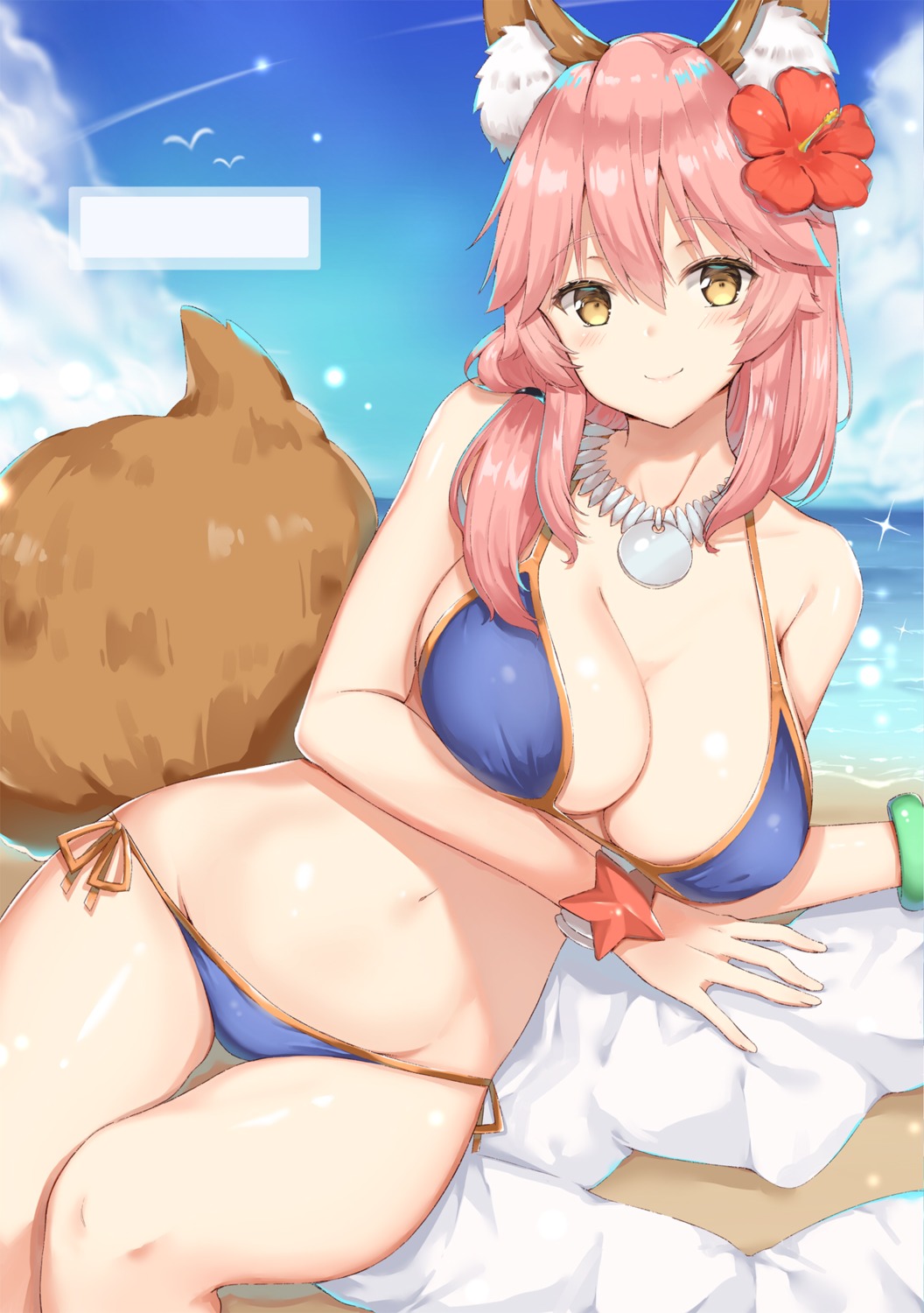 animal_ears bikini breast_hold fate/grand_order swimsuits tail tamamo_no_mae yuzu-aki