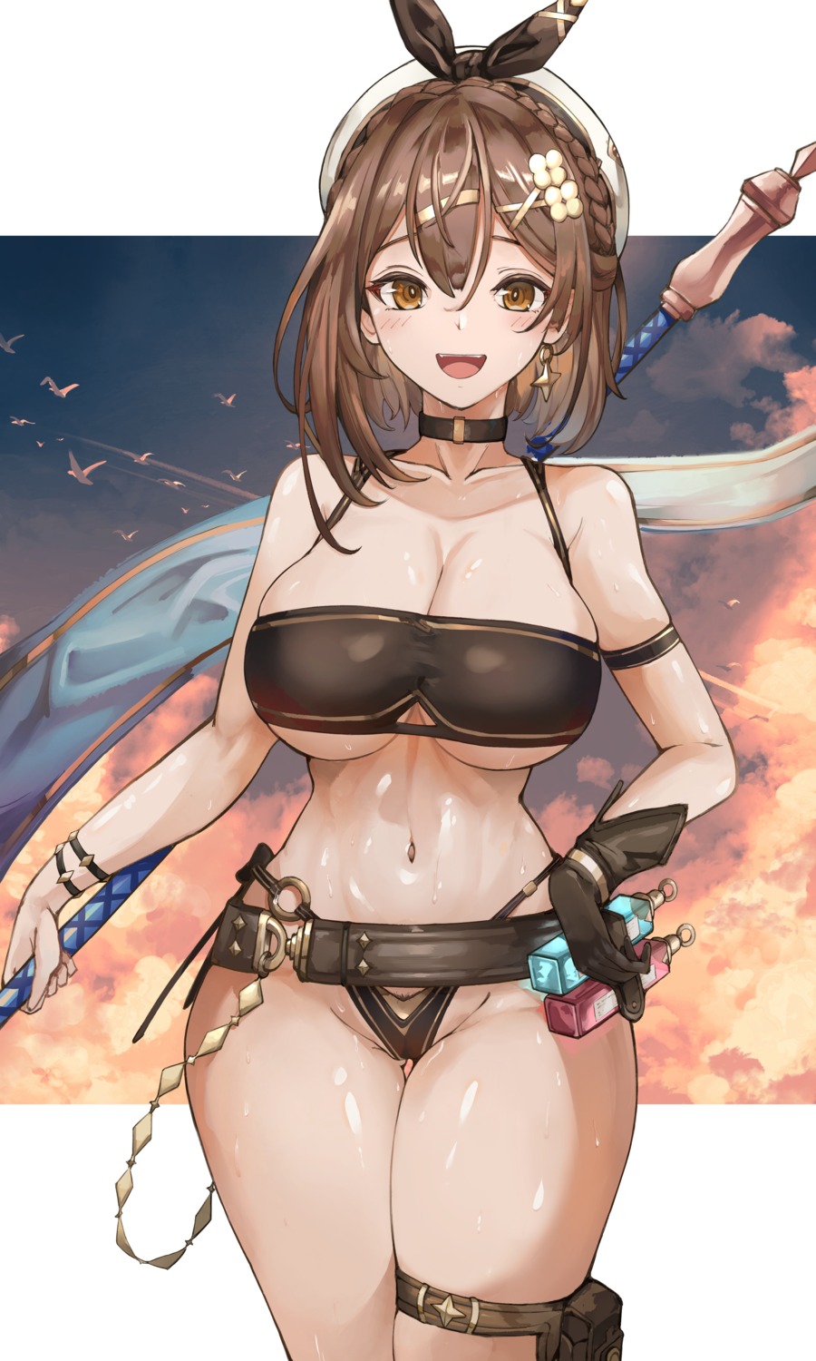 atelier atelier_ryza atelier_ryza_3 bikini garter reisalin_stout swimsuits thong weapon yusha_(m-gata)