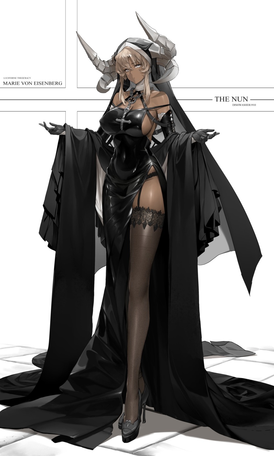 dishwasher1910 heels horns no_bra nun pantsu stockings thighhighs