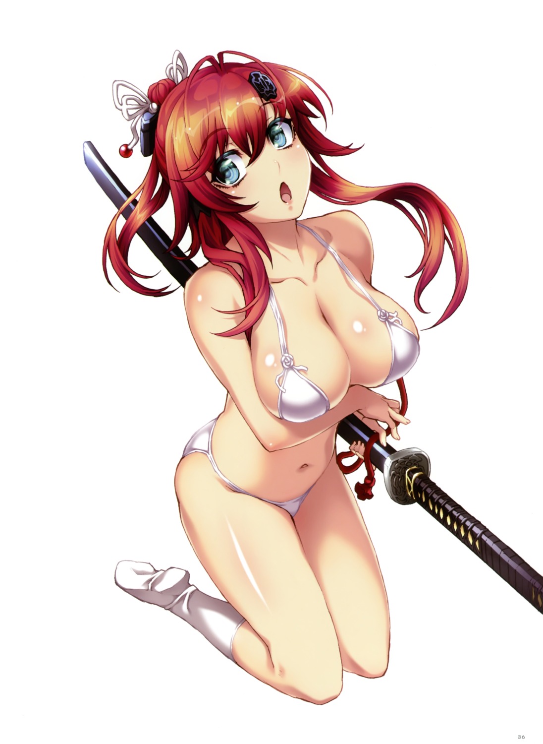 bikini breast_hold cleavage hyakka_ryouran_samurai_girls niθ swimsuits sword yagyuu_juubei_(hyakka_ryouran) yagyuu_juubei_mitsuyoshi