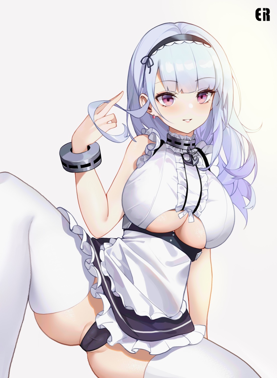 azur_lane cameltoe dido_(azur_lane) eir maid pantsu skirt_lift thighhighs underboob