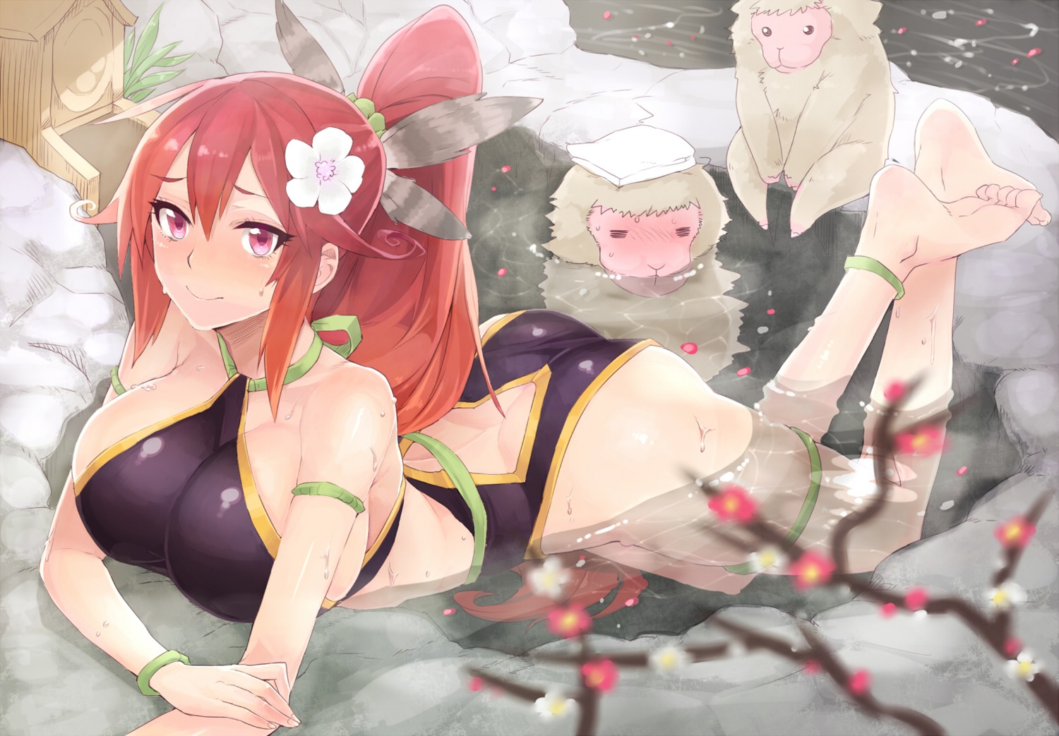 ass feet hoosaku maeda_toshinaga onsen sengoku_bushouki_muramasa swimsuits