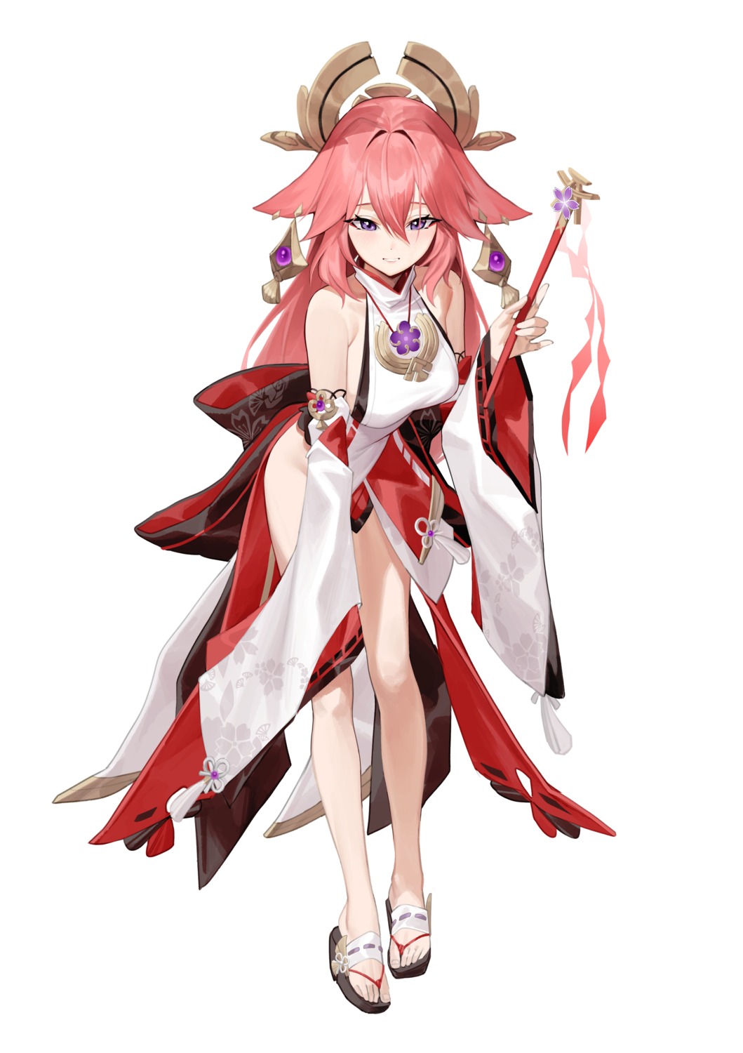 animal_ears gdd_(vkejr702) genshin_impact japanese_clothes kitsune no_bra yae_miko