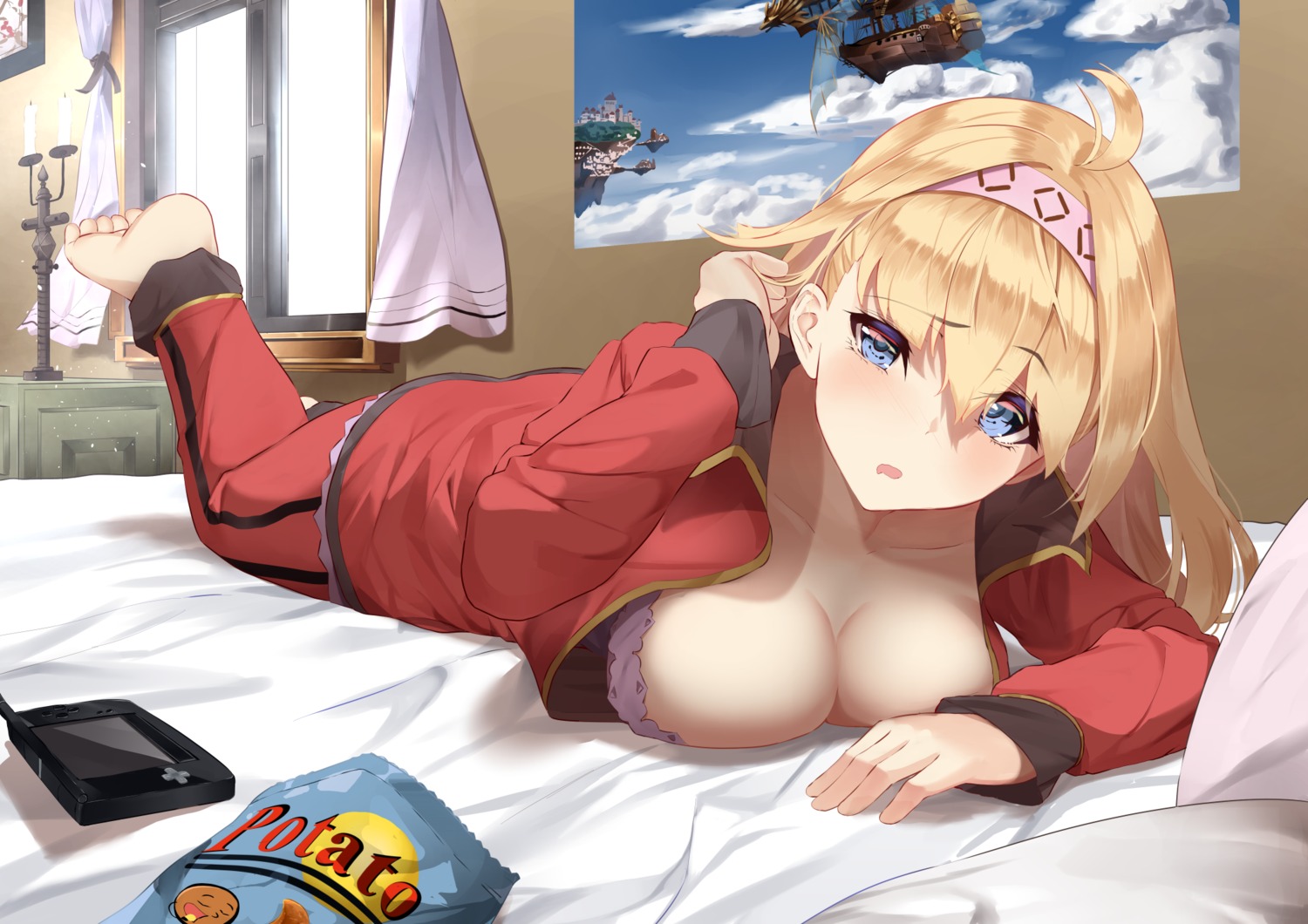 bra cleavage granblue_fantasy jeanne_d'arc jeanne_d'arc_(granblue_fantasy) mengo open_shirt pajama