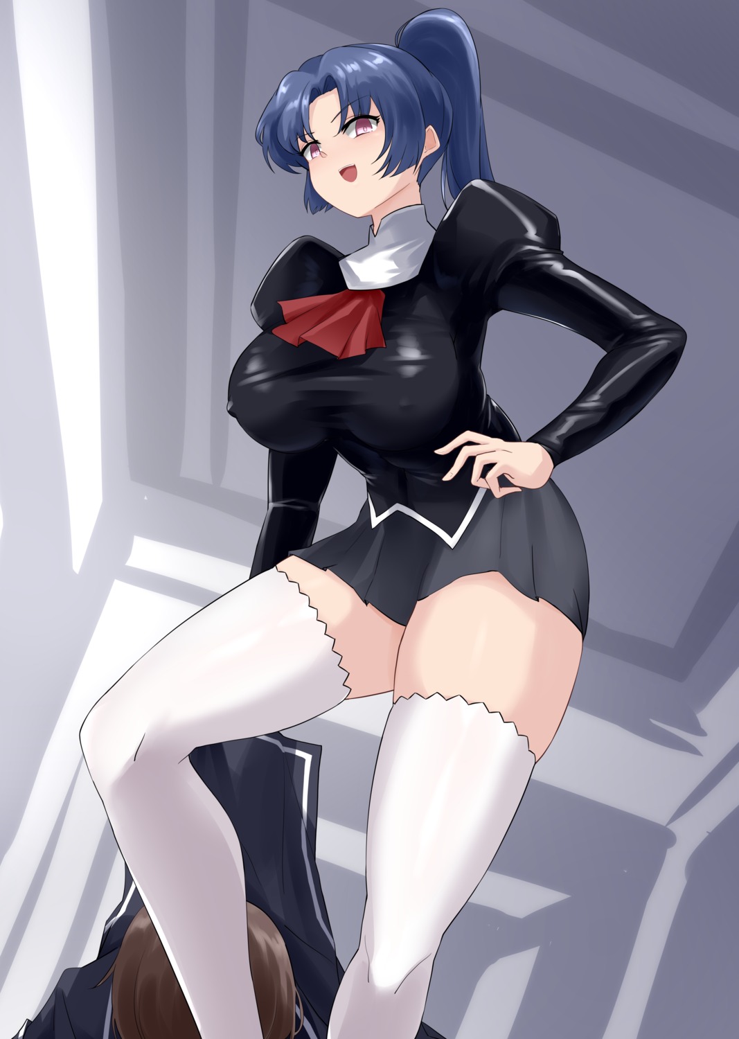 agent_aika aika_(series) black_delmo erect_nipples sin_(pixiv17875500) skirt_lift thighhighs uniform