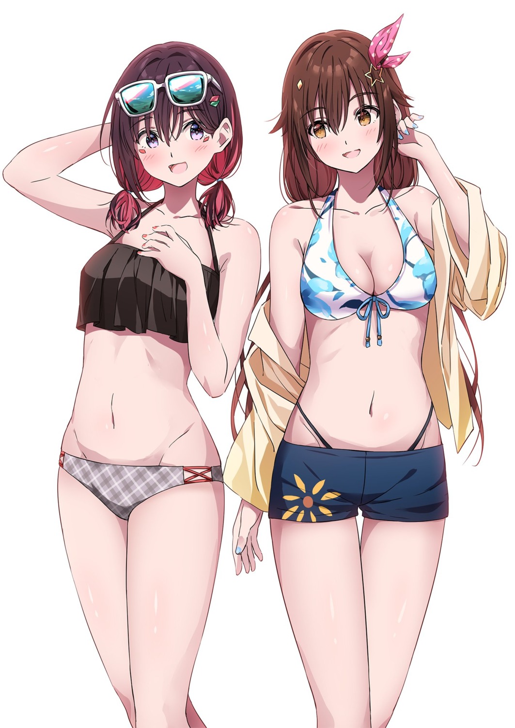 azki_(hololive) bikini cleavage hololive megane narumi_nanami open_shirt swimsuits tokino_sora