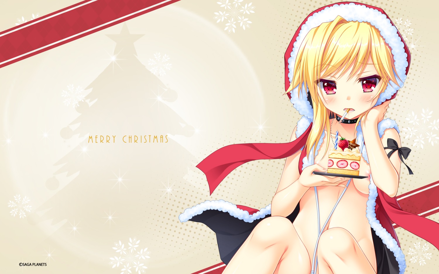 christmas hontani_kanae kin-iro_loveriche nipple_slip no_bra open_shirt saga_planets smoking souma_ria wallpaper