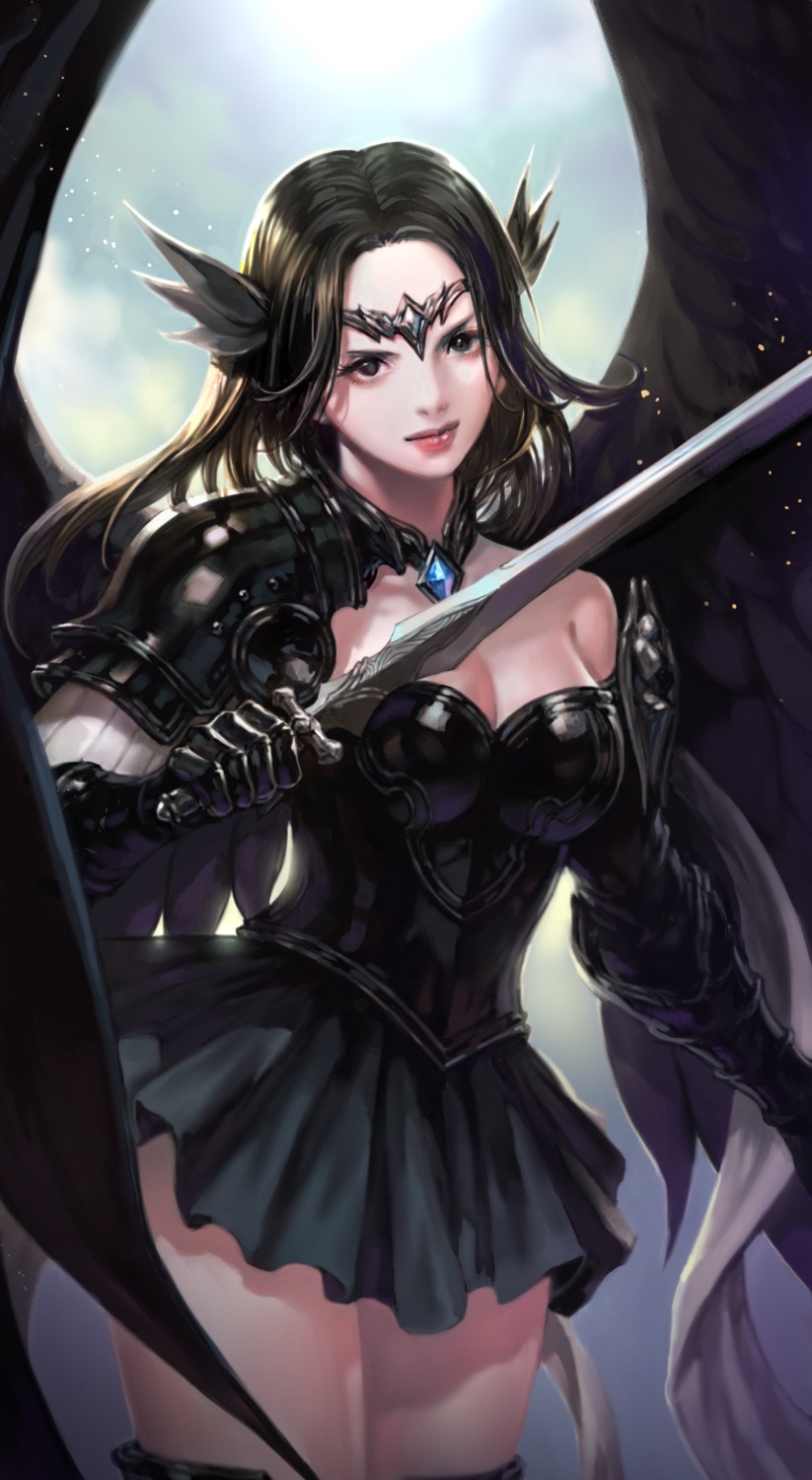 armor cleavage mabinogi_duel nessi sword thighhighs
