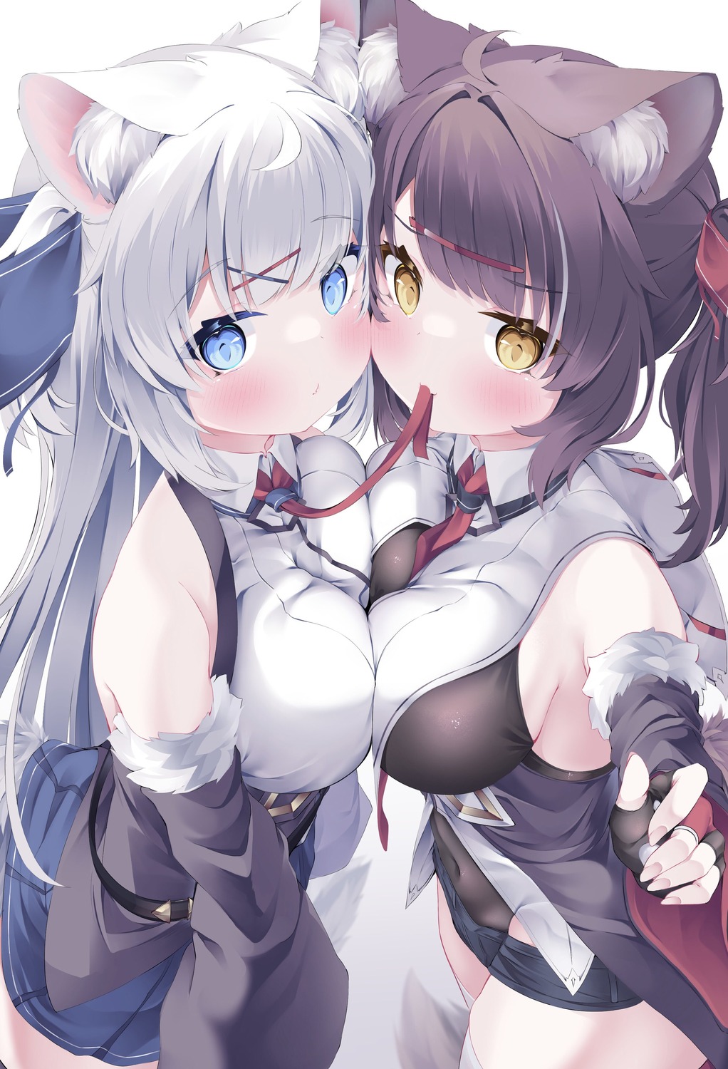 animal_ears konagi_(konachi_e) nekomimi symmetrical_docking thighhighs