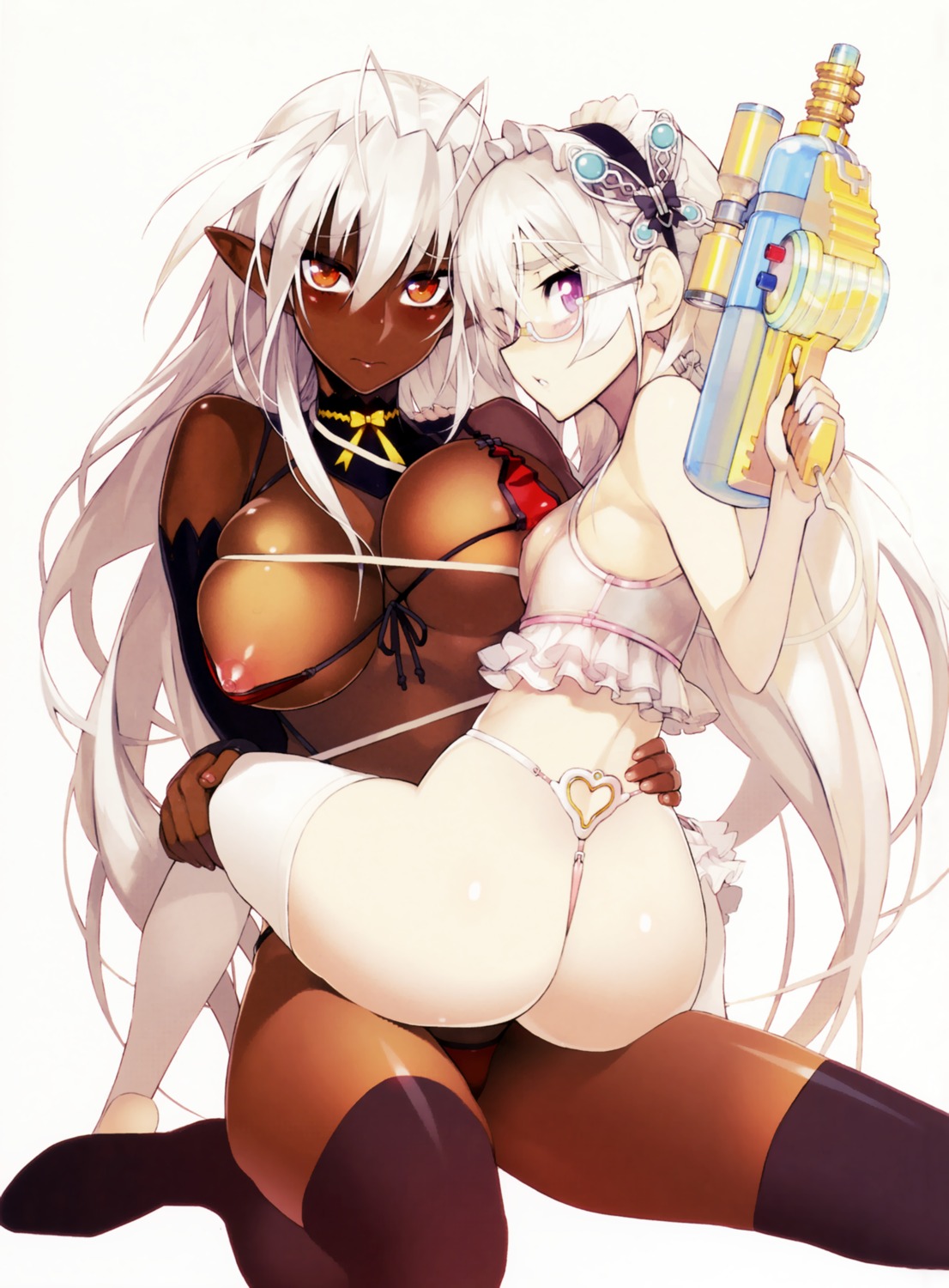 ass bikini chaika_trabant cleavage detexted erect_nipples full_metal_daemon_muramasa gun hitsugi_no_chaika megane namaniku_atk nipple_slip pointy_ears sansei_muramasa swimsuits thighhighs thong underboob