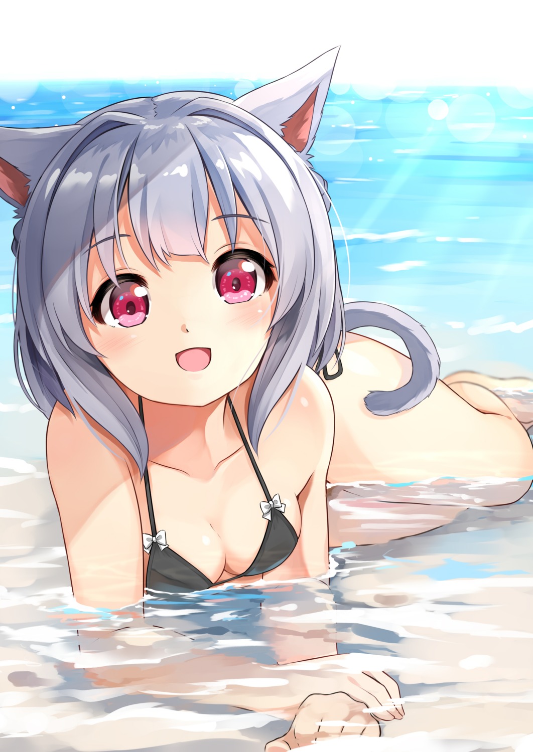 animal_ears bikini nekomimi sora_(silent_square) swimsuits tail wet