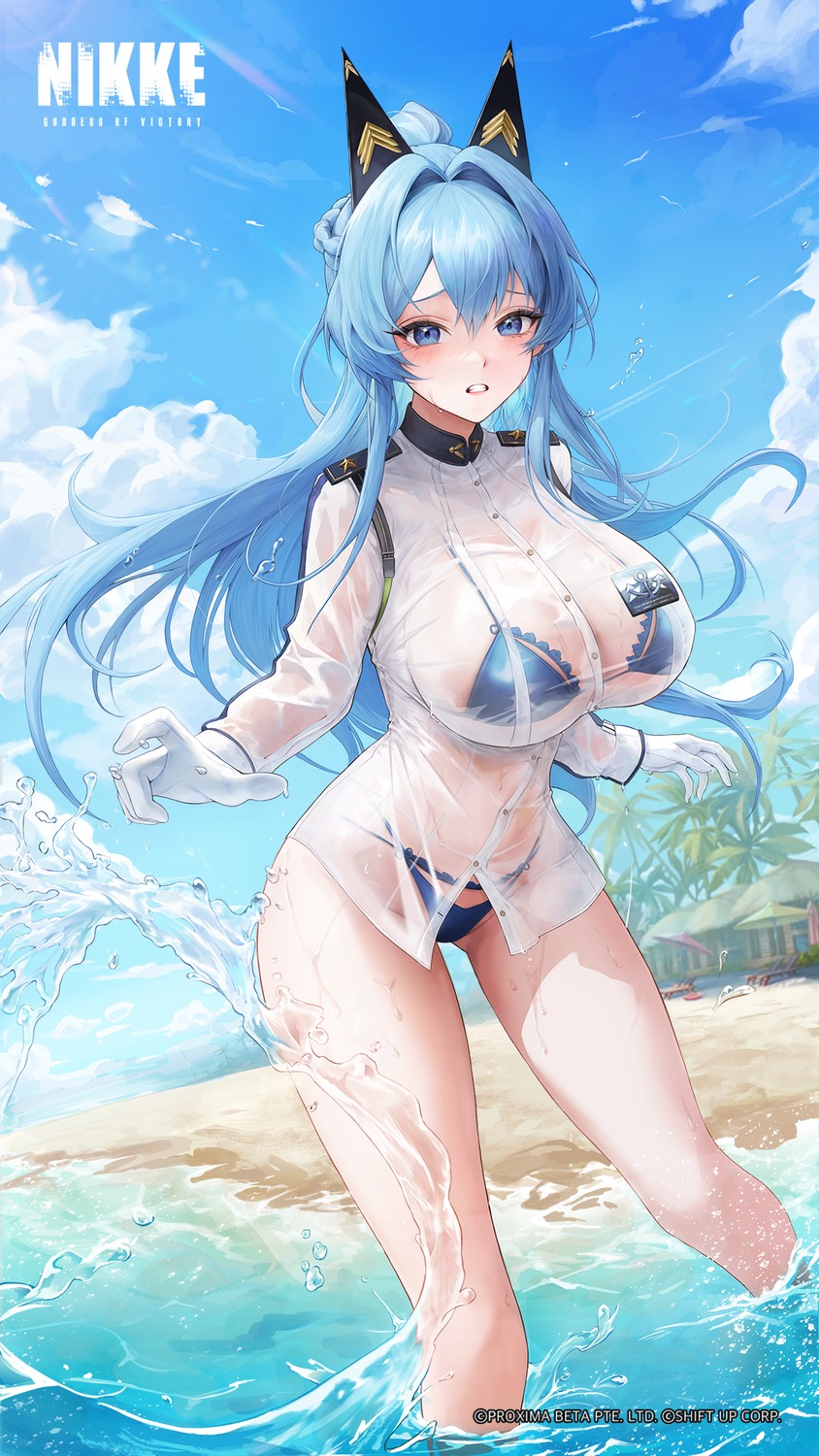 bikini dora_(garyeong) goddess_of_victory:_nikke helm see_through swimsuits thong uniform wet wet_clothes