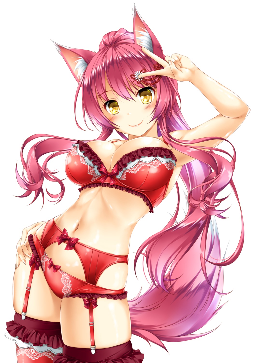 animal_ears bra garter_belt kamiya_tomoe lingerie pantsu stockings tail thighhighs