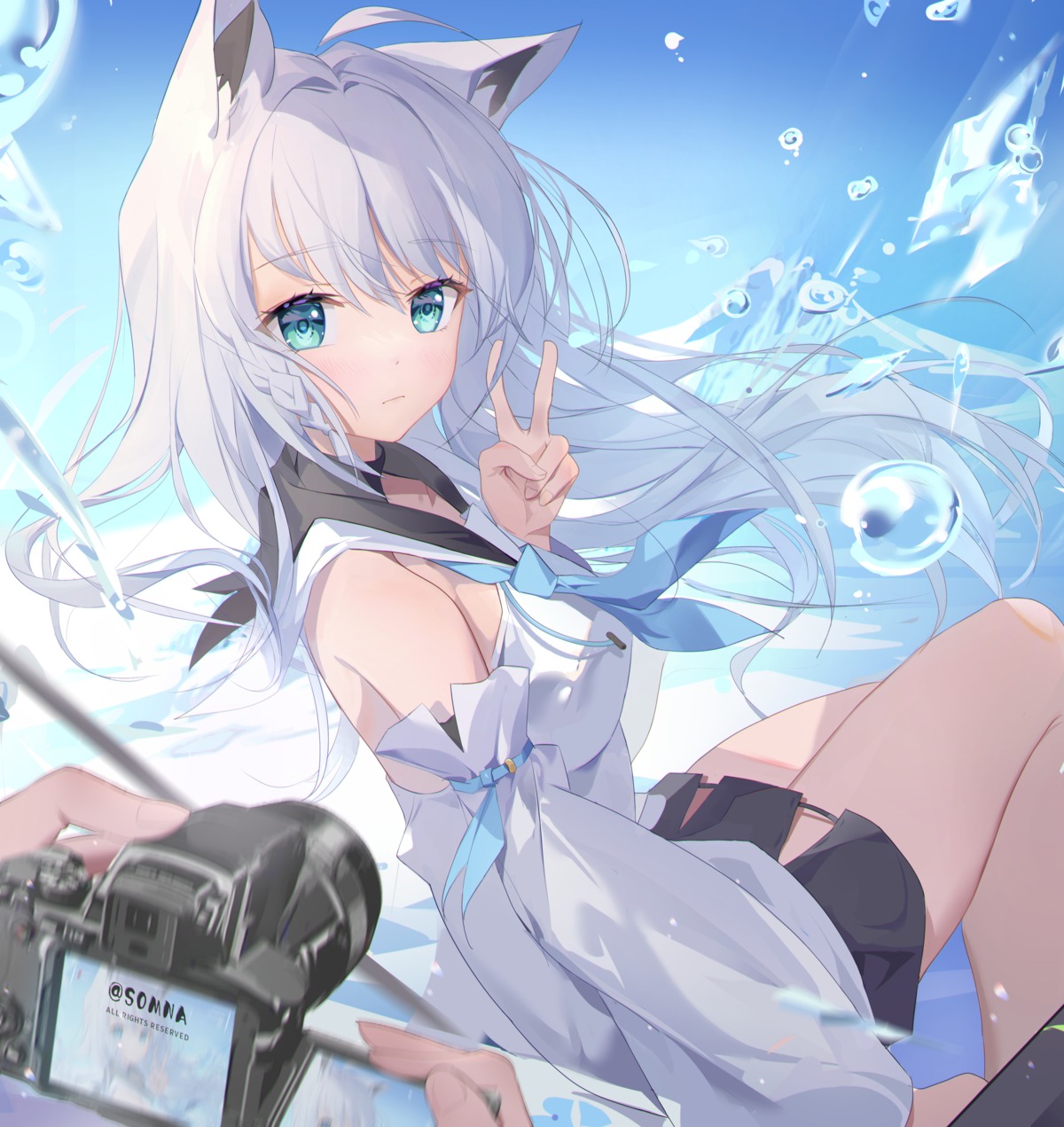 animal_ears hololive hololive_gamers kitsune no_bra shirakami_fubuki skirt_lift somna