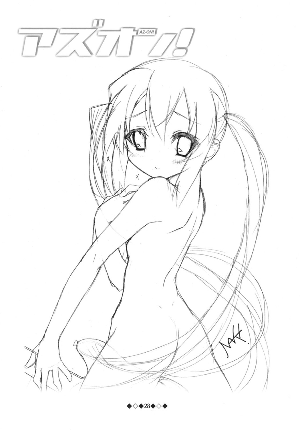 ass gesellschaft k-on! monochrome nakano_azusa naked sketch