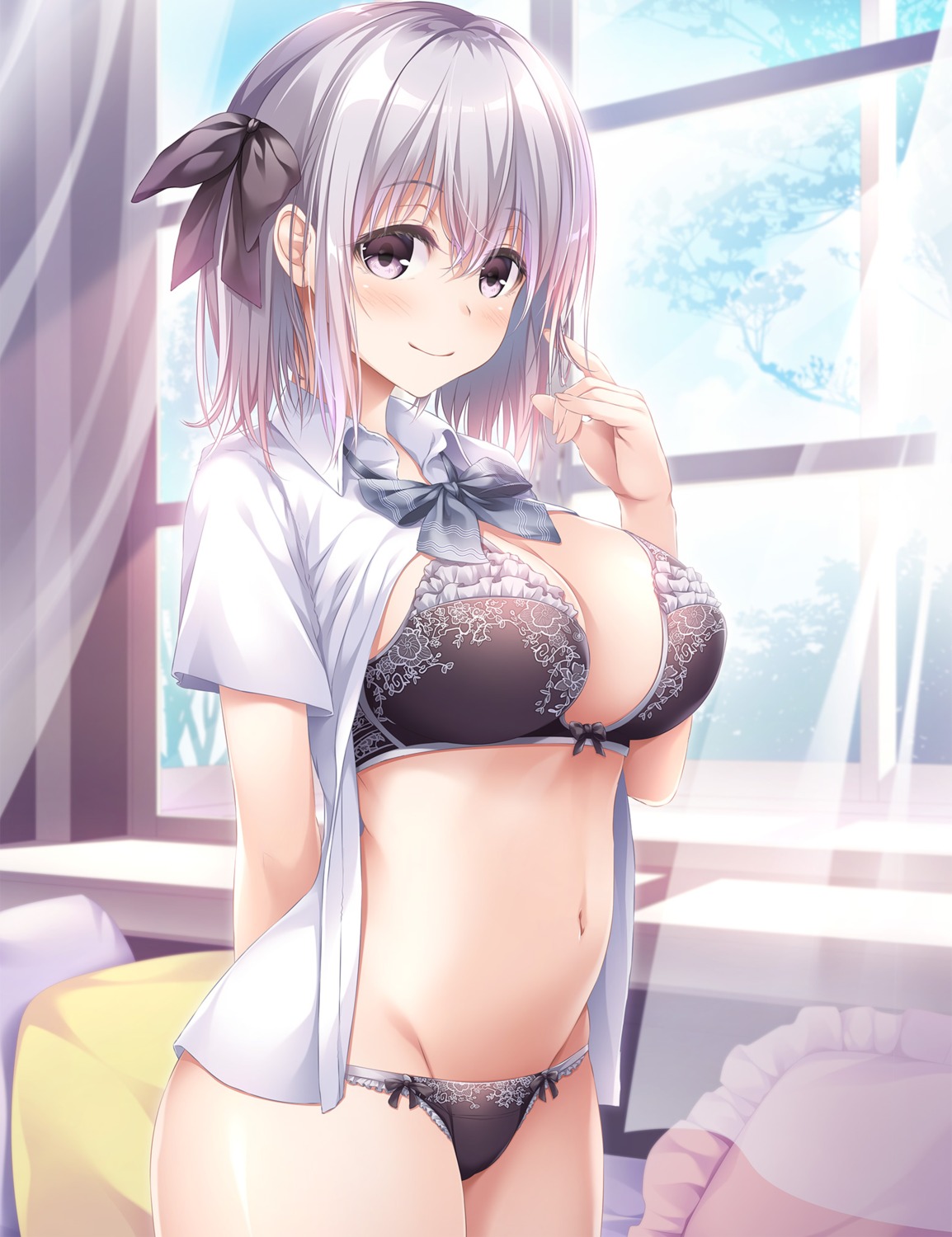 bra dakikano kohinata_yuina kurono_mitsuki open_shirt pantsu seifuku