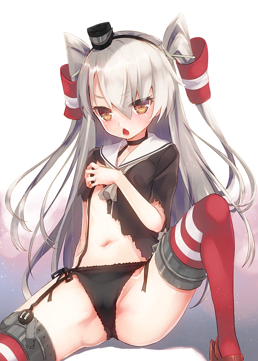 amatsukaze_(kancolle) kantai_collection loli namanie pantsu stockings string_panties thighhighs