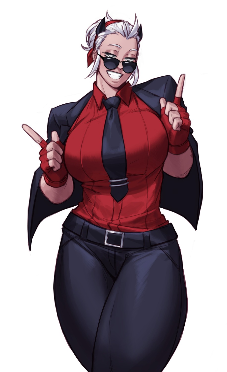 business_suit devil helltaker horns justice_(helltaker) megane sotcho