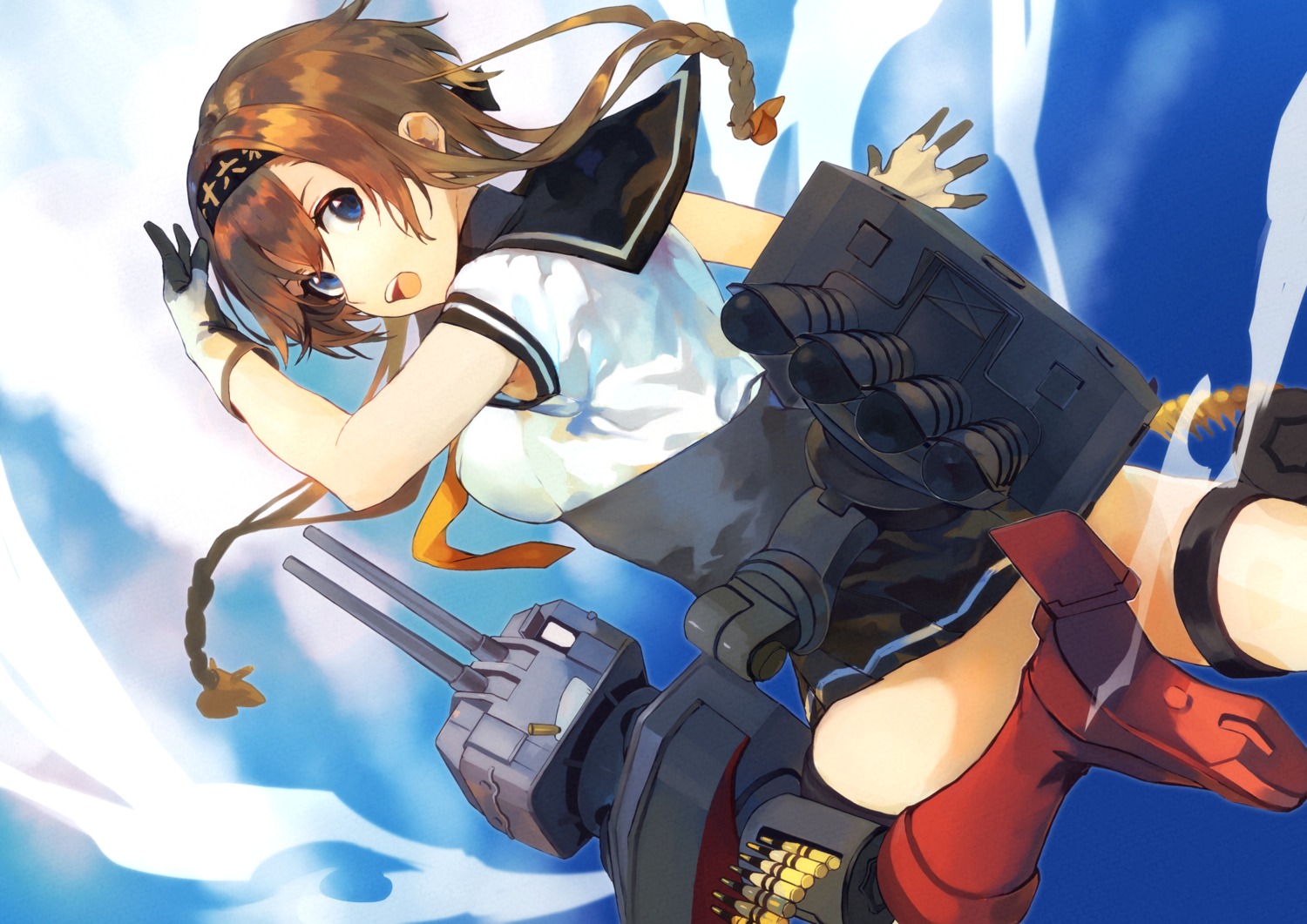 fukazaki garter heels kantai_collection nopan seifuku skirt_lift teruzuki_(kancolle)