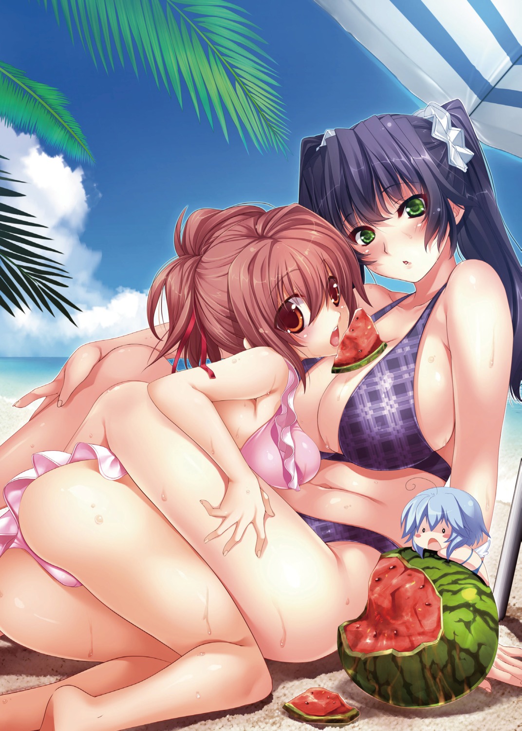 bikini cleavage jpeg_artifacts kumatora_tatsumi sumeragi_kohaku swimsuits