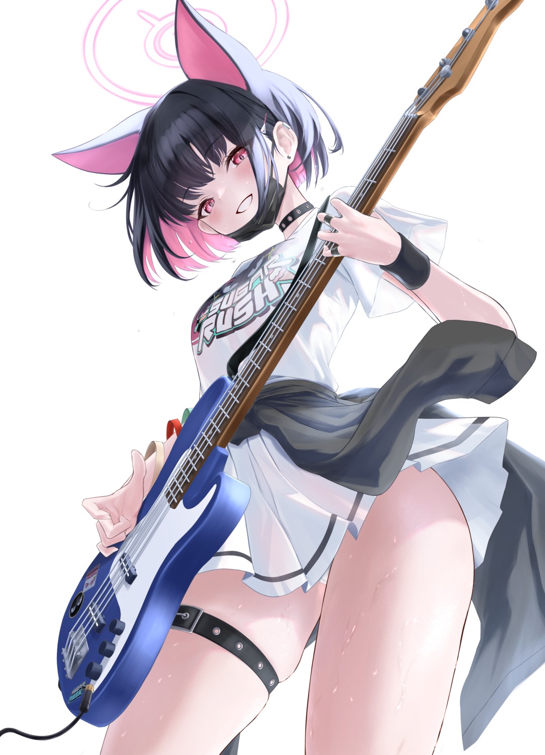 animal_ears blue_archive garter guitar halo kyouyama_kazusa nekomimi noa_(skae3323) pantsu seifuku skirt_lift uniform