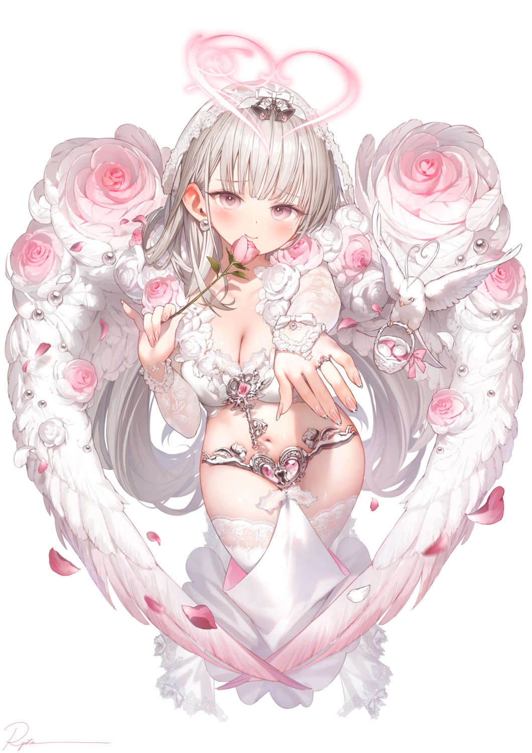 angel cleavage pantsu ryota_(ry_o_ta) thighhighs wings