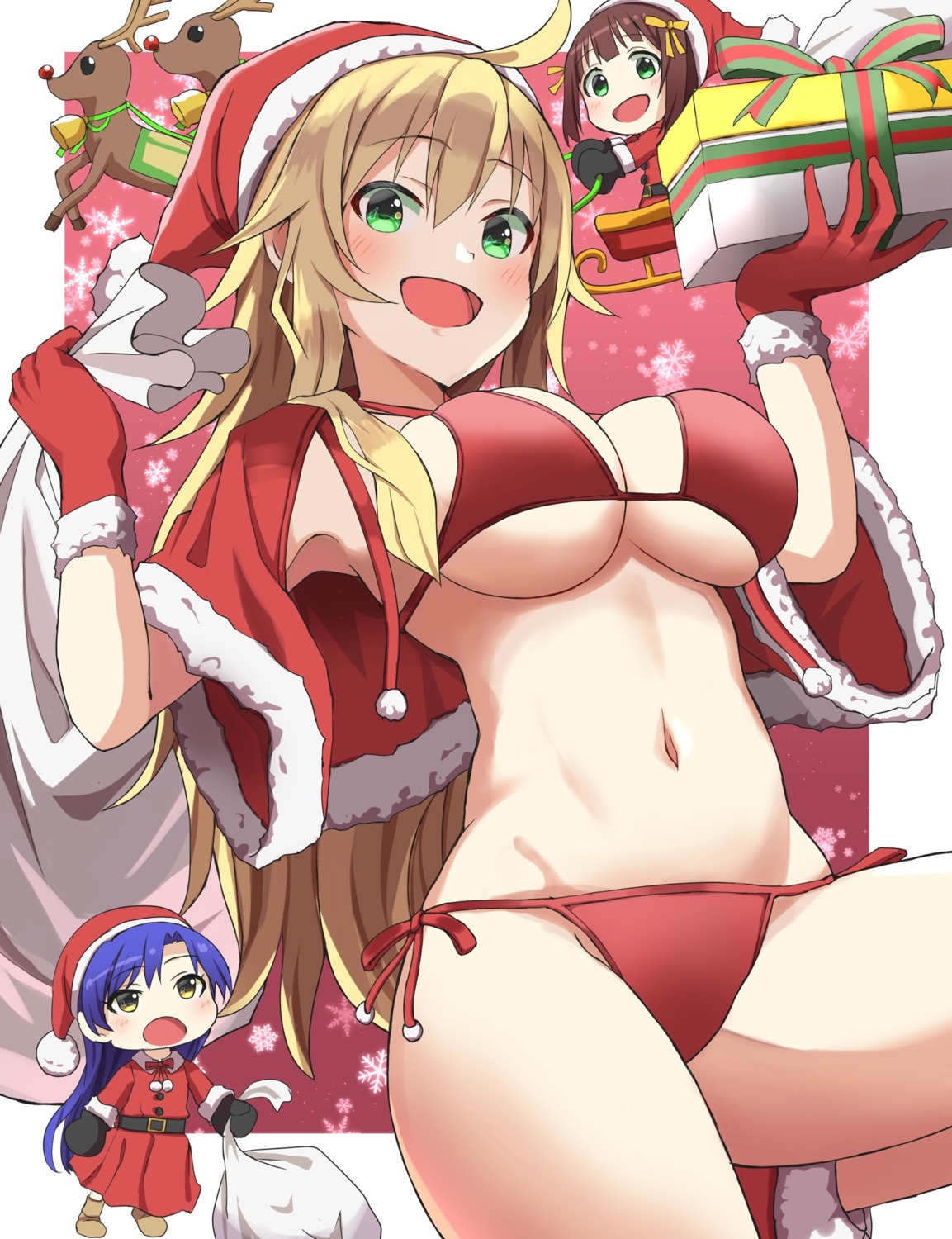 amami_haruka bikini chibi christmas haruki_(haruki678) hoshii_miki kisaragi_chihaya swimsuits the_idolm@ster