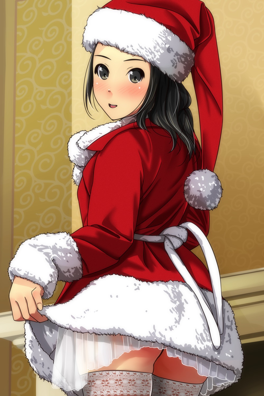 christmas dress lingerie matsunaga_kouyou see_through skirt_lift thighhighs