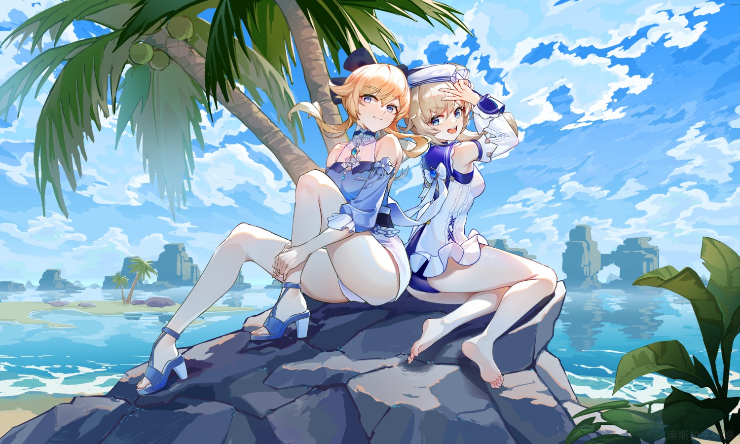 ass barbara_(genshin_impact) genshin_impact heels jean_(genshin_impact) swimsuits wucanming