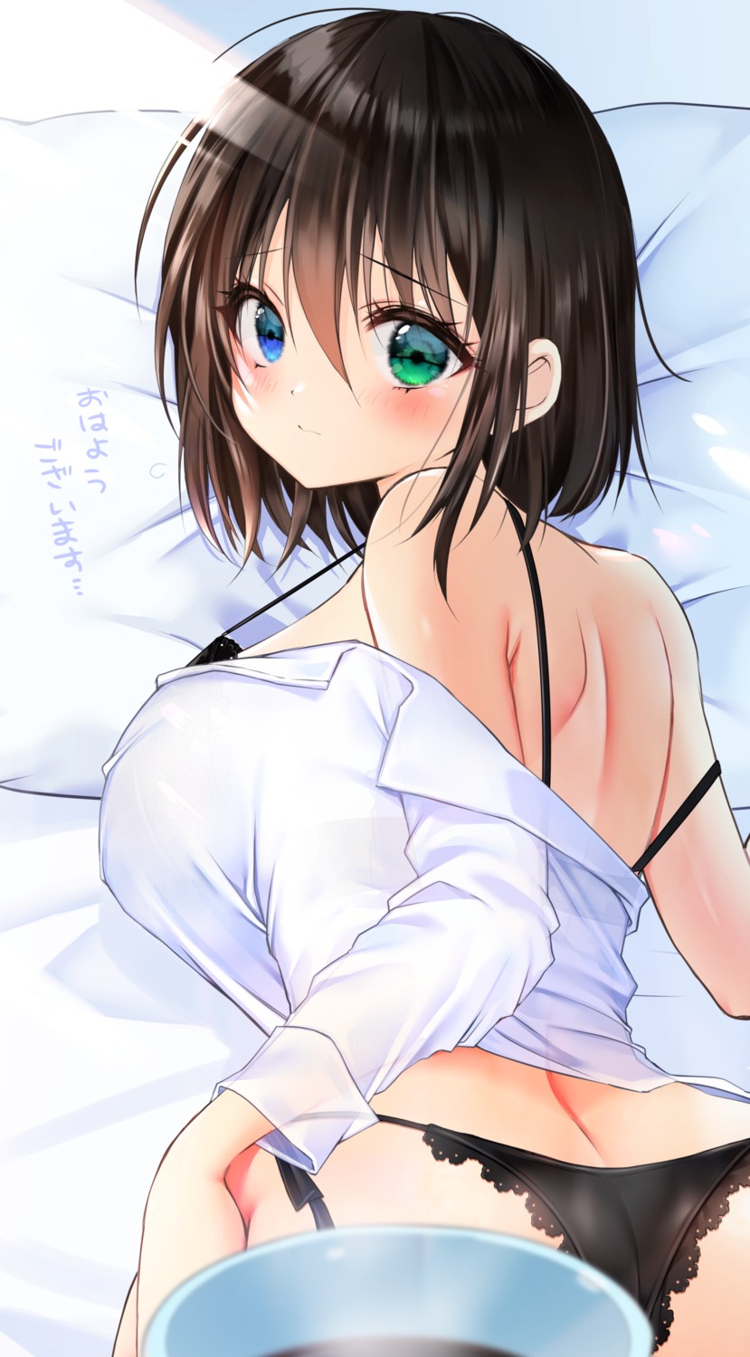 ass bra dress_shirt heterochromia open_shirt pantsu yoruhoshi_owl