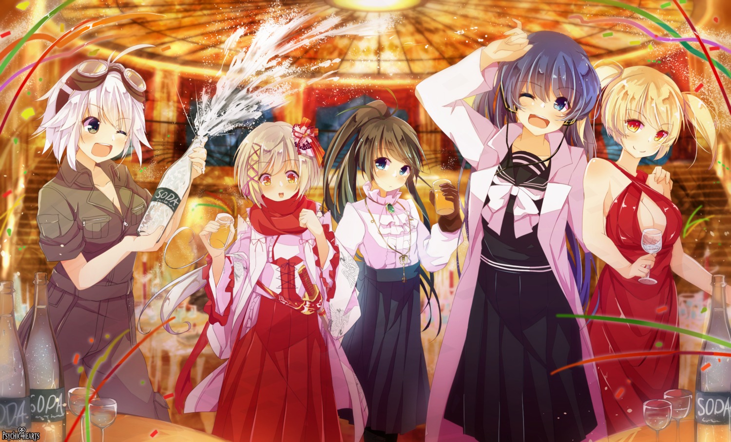 asian_clothes cleavage dennryuurai dress no_bra psychic_hearts seifuku sword