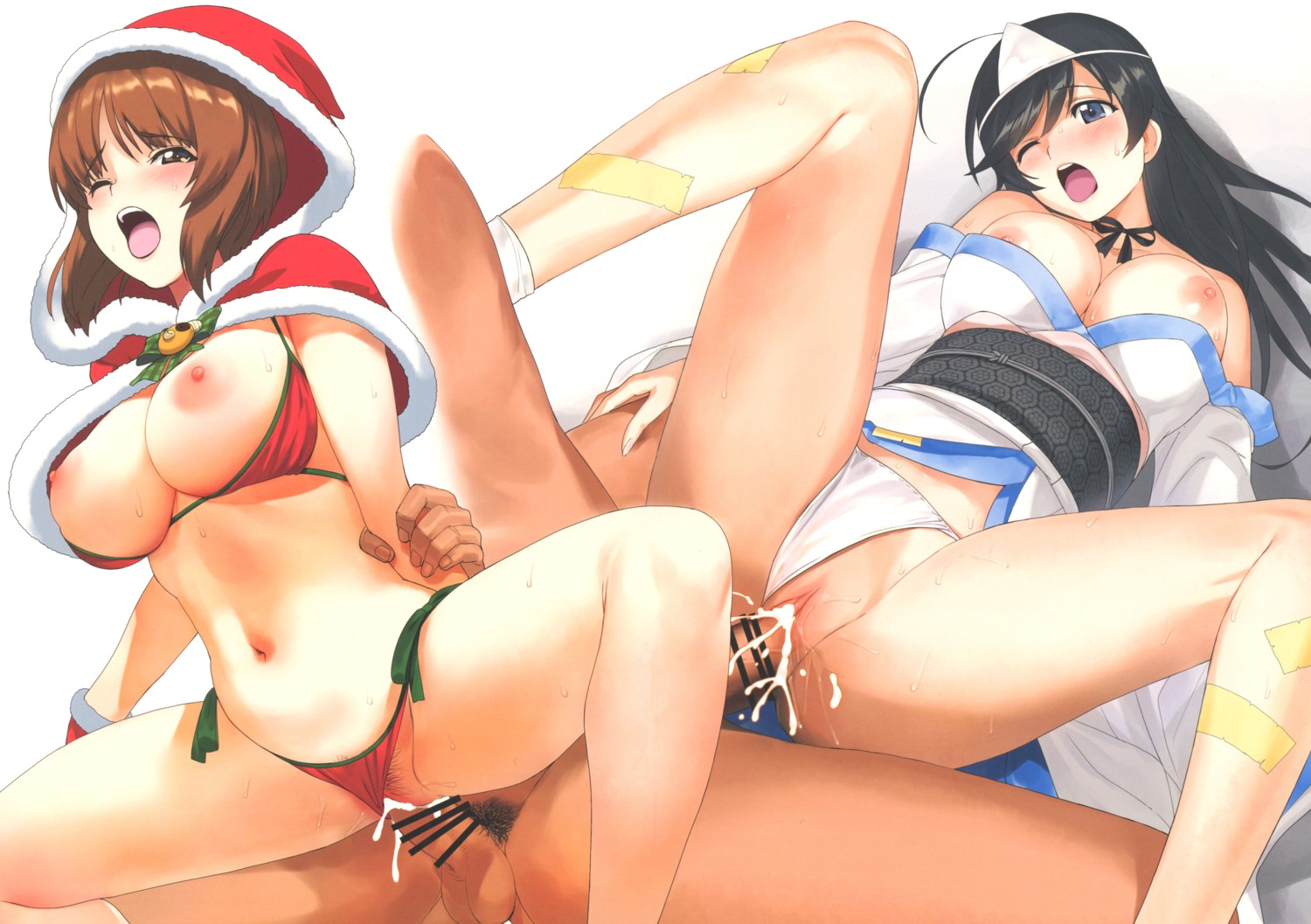 a1 bandaid bra censored christmas cum girls_und_panzer initial-g isuzu_hana kimono nipple_slip nipples nishizumi_miho no_bra open_shirt pantsu penis pubic_hair pussy sex skirt_lift