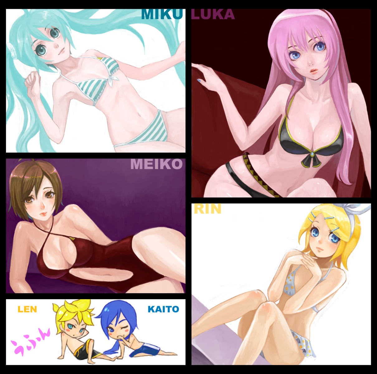 acha bikini hatsune_miku kagamine_len kagamine_rin kaito megurine_luka meiko swimsuits vocaloid