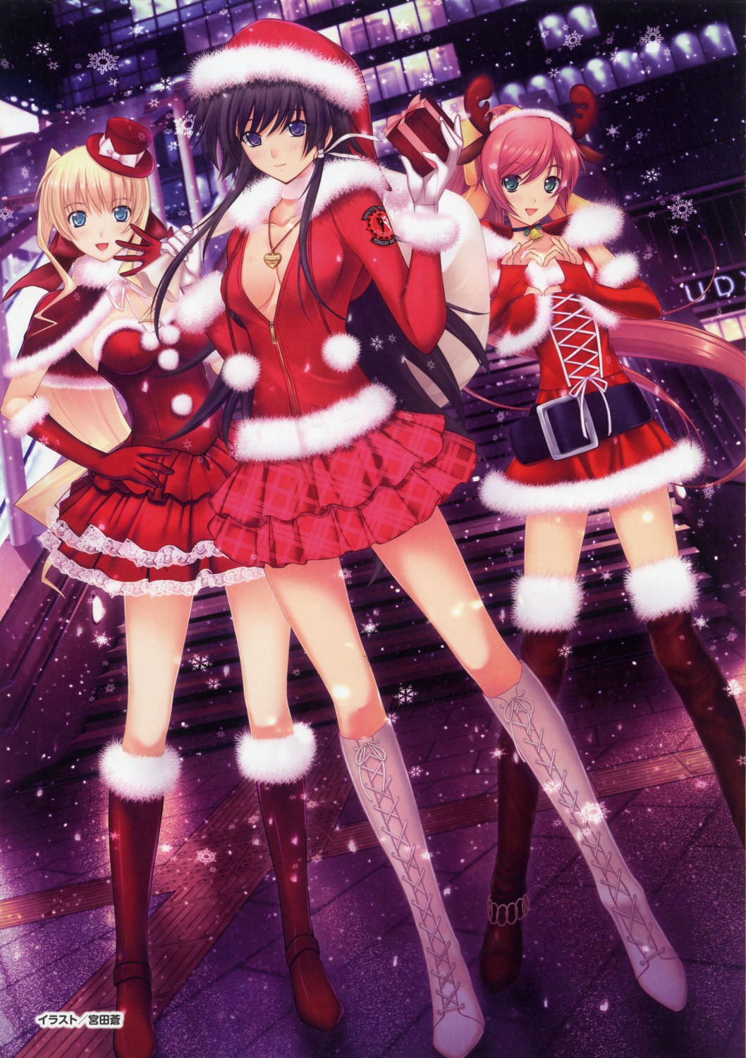 age_(studio) christmas cleavage dress ilfriede_von_feulner isumi_marika kimi_ga_ita_kisetsu lolita_fashion miyata_ao muvluv no_bra open_shirt schwarzesmarken takamura_yui thighhighs