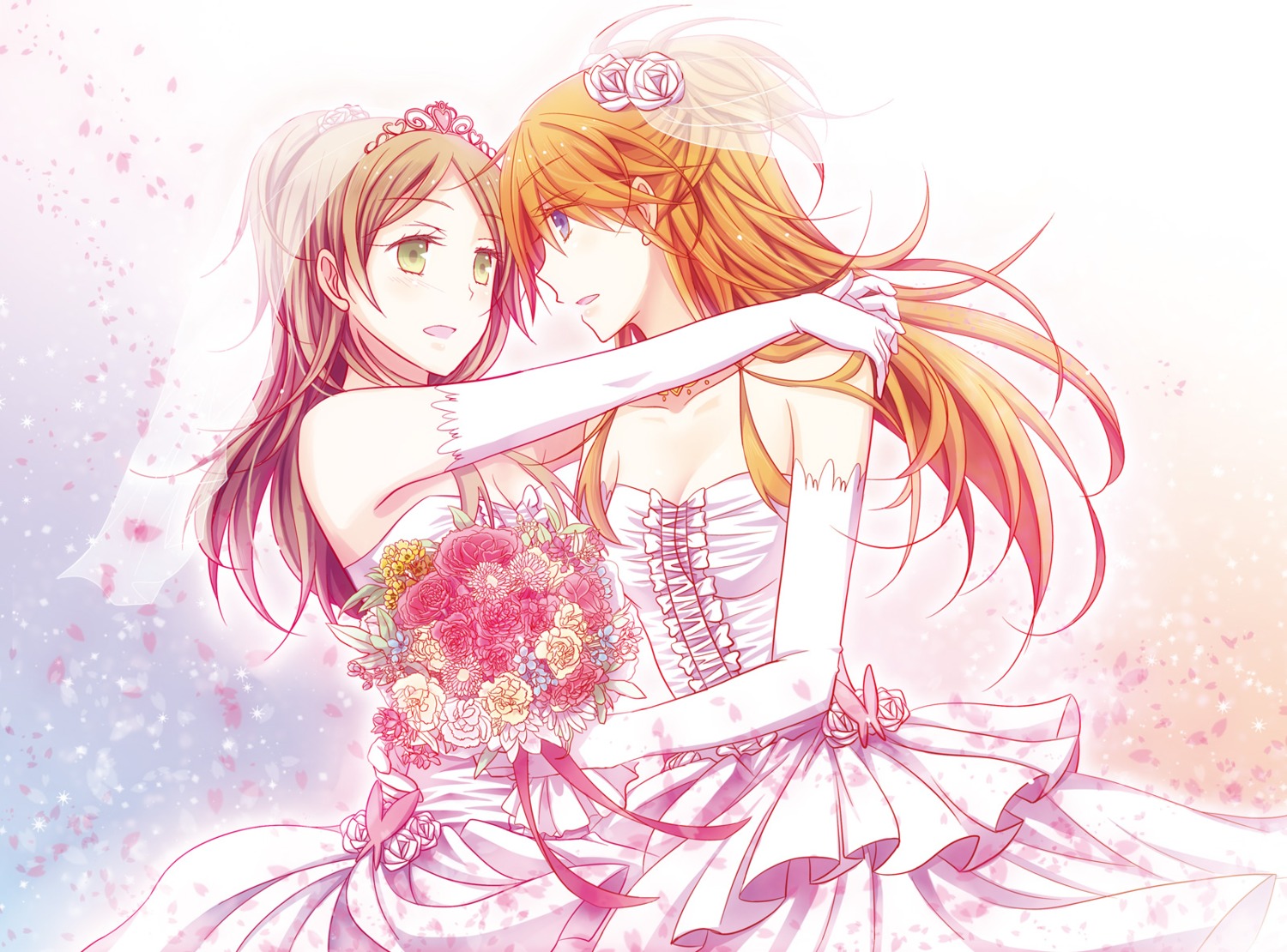 dress houjou_hibiki isya jpeg_artifacts minamino_kanade precure suite_precure wedding_dress yuri