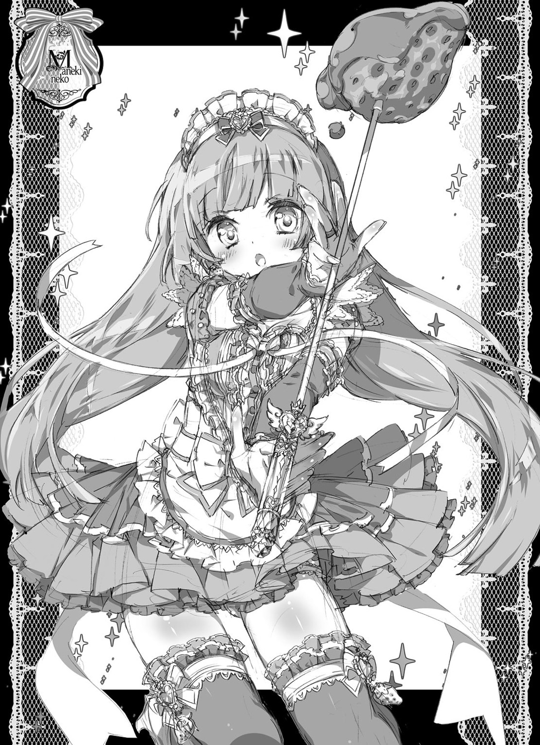 dress houjou_sophie kamiya_maneki monochrome pretty_series pripara sketch thighhighs