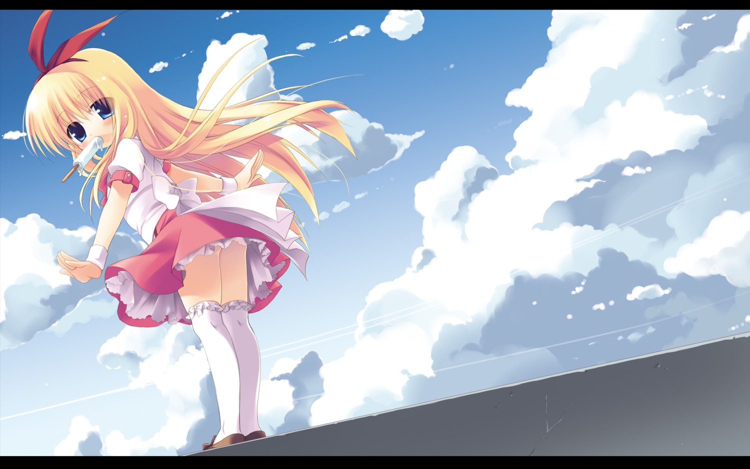 amae_koromo dress ichiri landscape saki thighhighs wallpaper