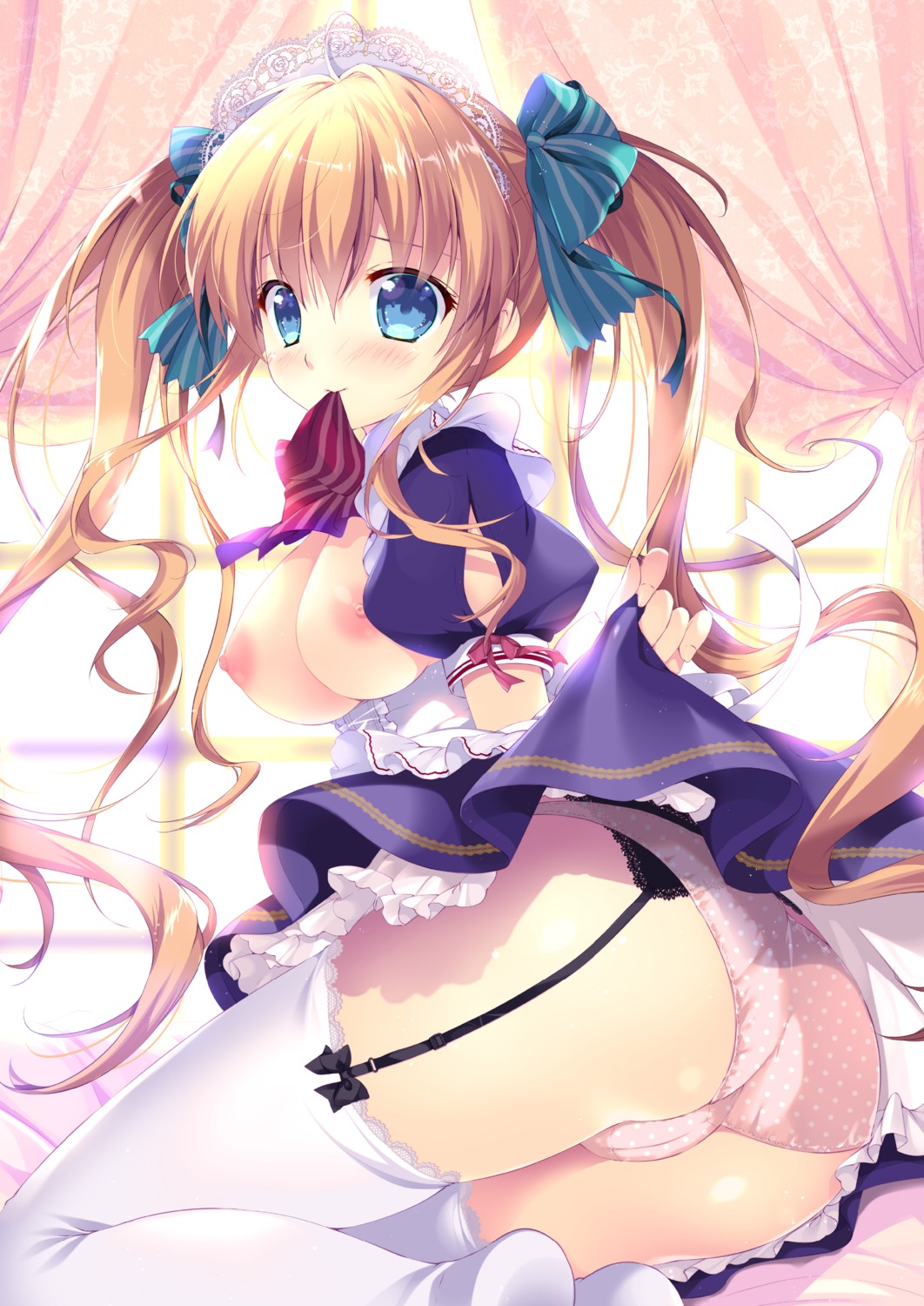 ass breasts cameltoe maid mikeou nipples no_bra open_shirt pantsu skirt_lift stockings thighhighs