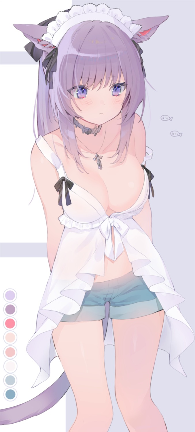 animal_ears nekomimi no_bra open_shirt ron_(illro) see_through tail wardrobe_malfunction