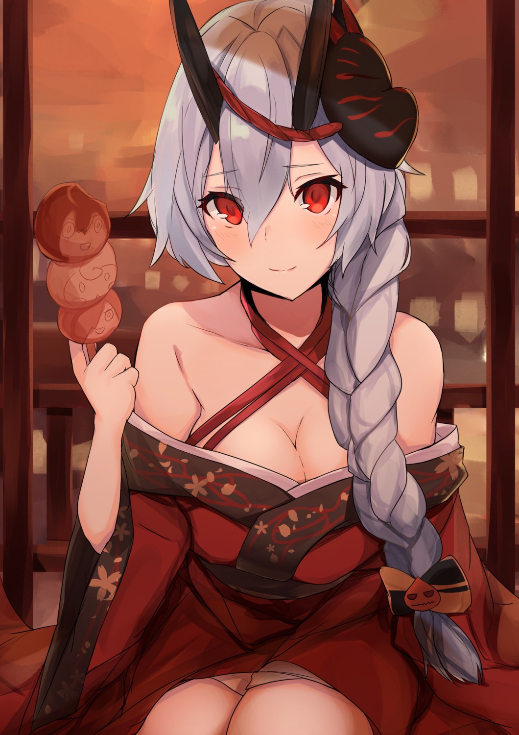 cleavage fate/grand_order horns japanese_clothes nanakaku open_shirt tomoe_gozen_(fate/grand_order)