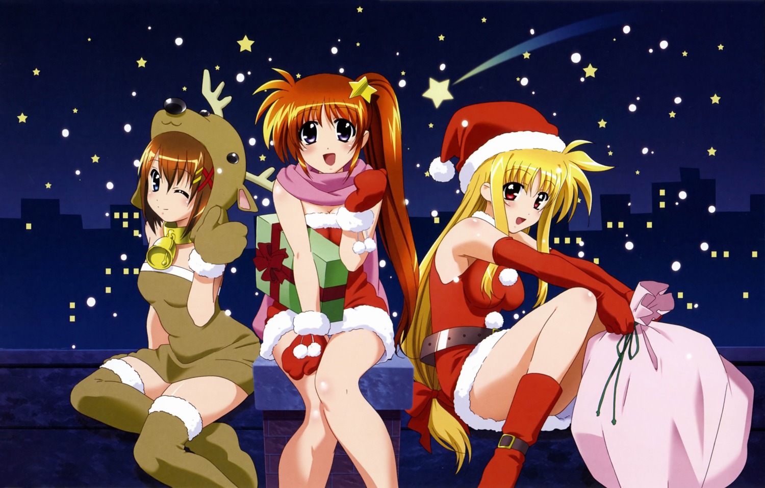 christmas fate_testarossa mahou_shoujo_lyrical_nanoha mahou_shoujo_lyrical_nanoha_strikers okuda_yasuhiro takamachi_nanoha yagami_hayate