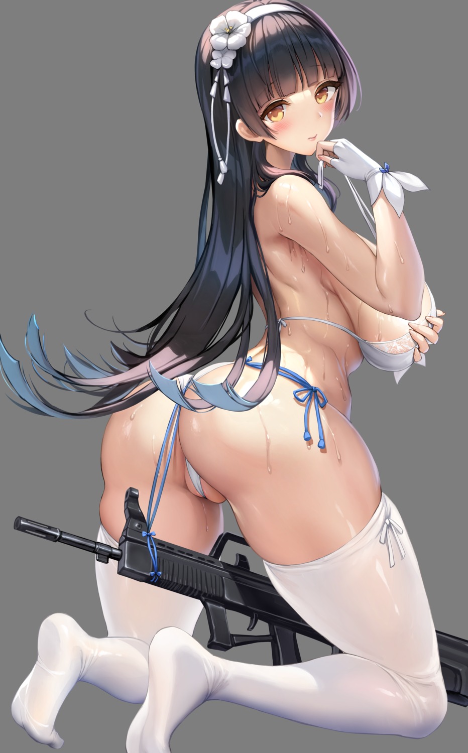 ass bikini breast_hold cameltoe feet girls_frontline gun qbz-95_(girls_frontline) sayika swimsuits thighhighs thong transparent_png undressing wet