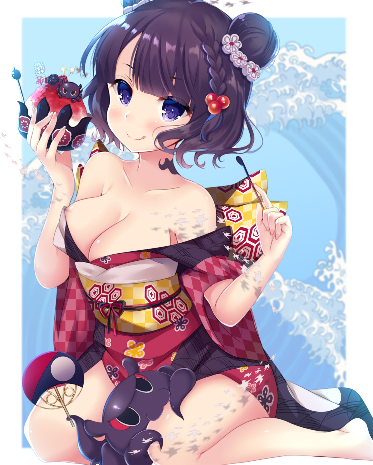 areola cleavage fate/grand_order katsushika_hokusai_(fate) kimono ko_yu no_bra