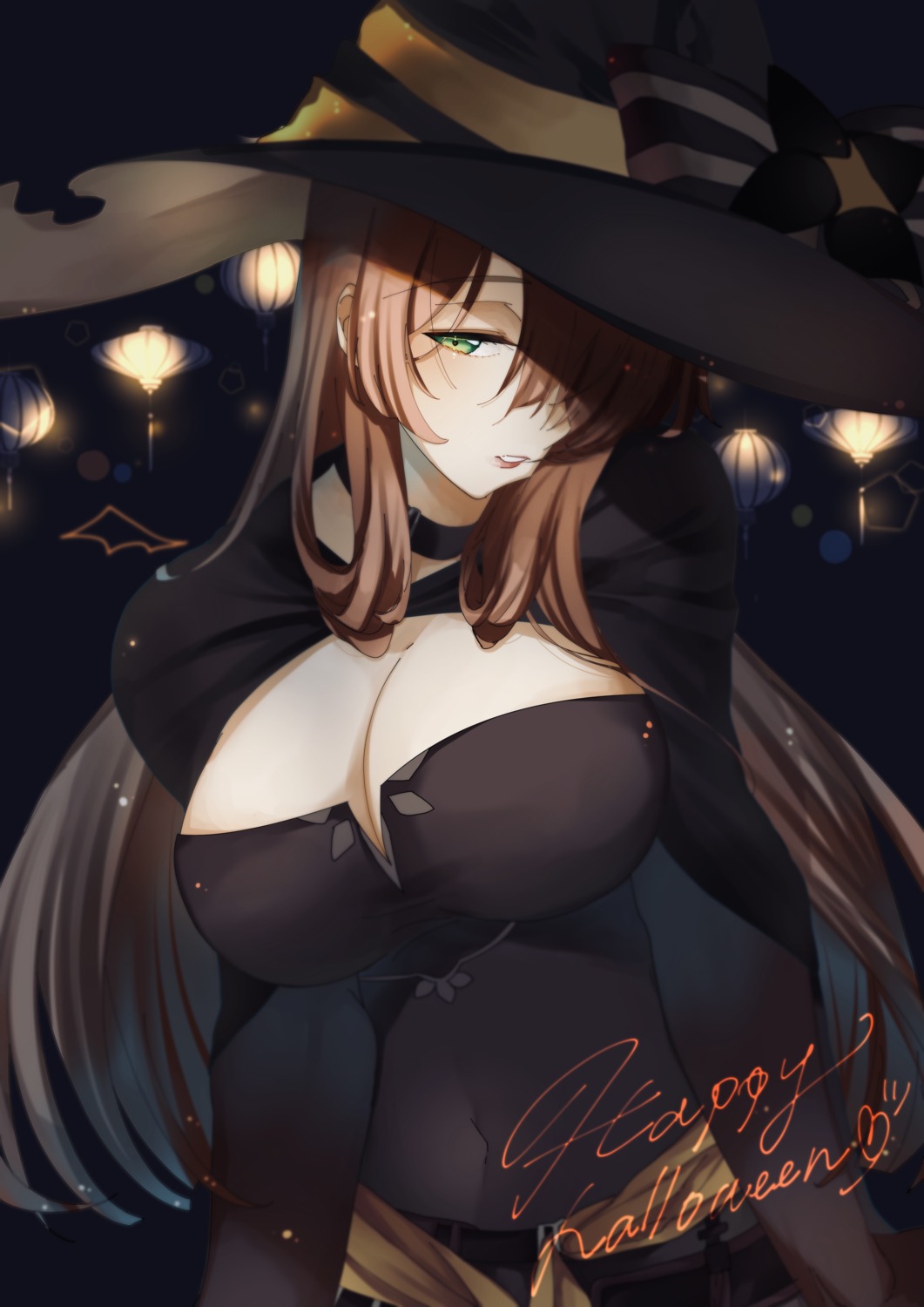 cleavage girls_frontline halloween nadeshiko_(forever-5stars) no_bra springfield_(girls_frontline) witch