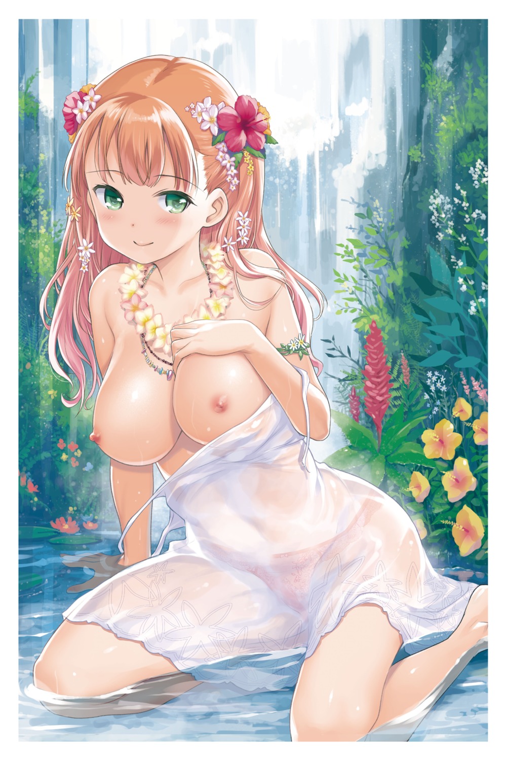 breast_hold breasts dress kiya_shii nipples no_bra pantsu see_through summer_dress wet
