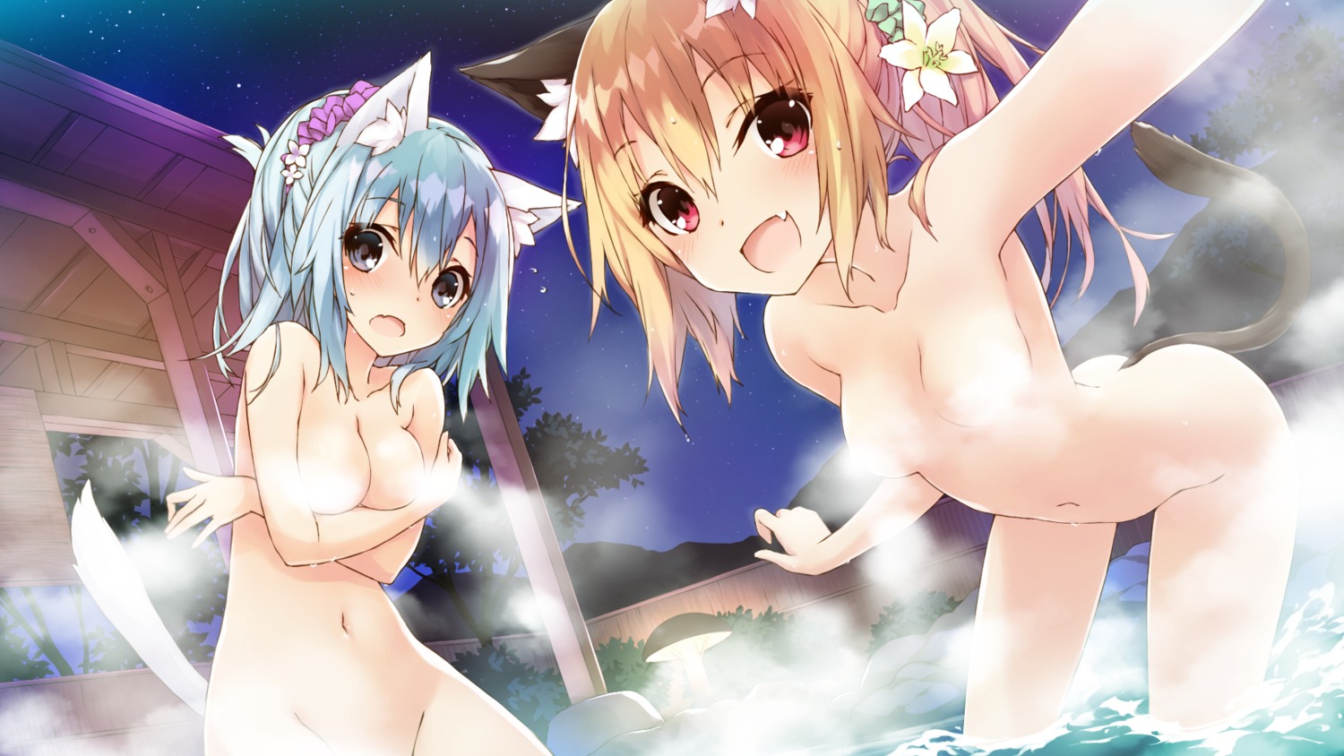 animal_ears breast_hold censored loli naked nekomimi onsen saeki_thoma tail wallpaper wet