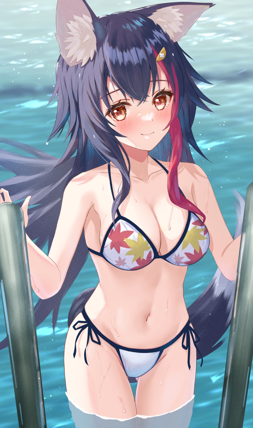 animal_ears bikini hololive hololive_gamers ookami_mio swimsuits tail thorny wet