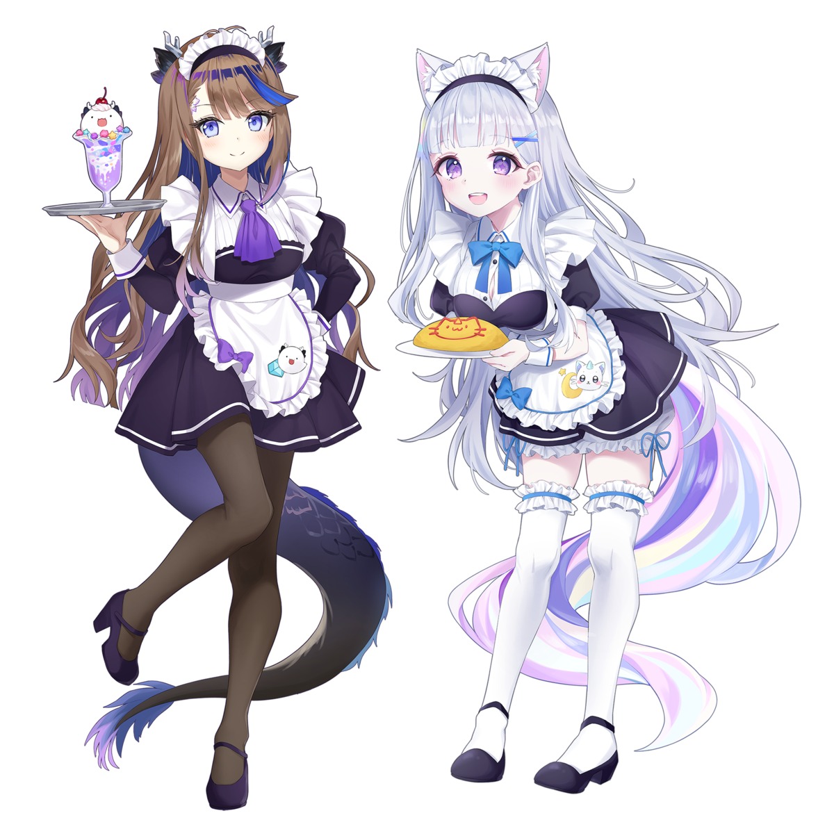 airi_kanna animal_ears ayatsuno_yuni bloomers chobi_(penguin_paradise) heels horns maid pantyhose stellive tail thighhighs waitress